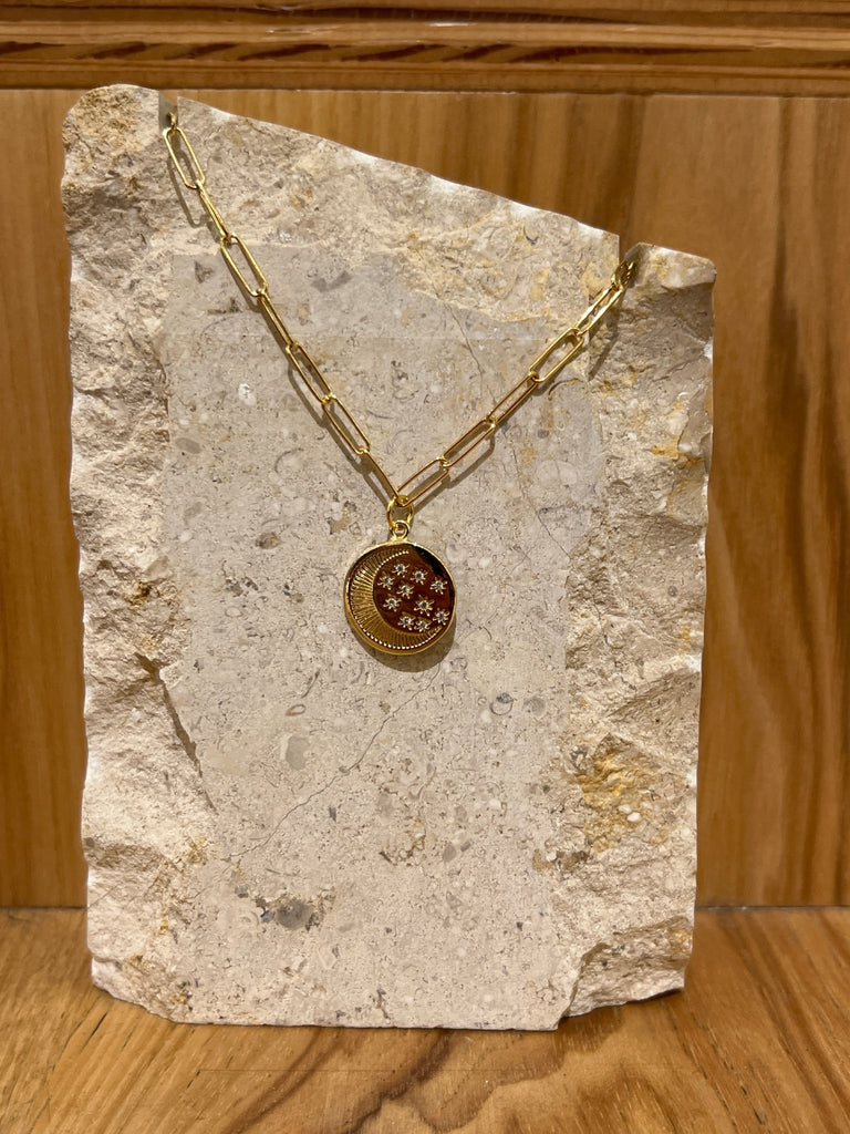 Filaki Starry Moon Disc Paperclip Necklace in Gold - Unincorporated