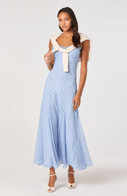 ASTR the Label Maery Plaid Ruffle Trim Maxi Dress in Blue Plaid –  Unincorporated