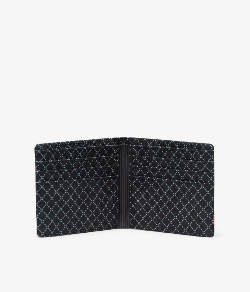 Black and white checkered wallet open on a white background