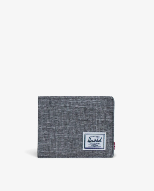 Gray textured wallet with Herschel logo on a white background