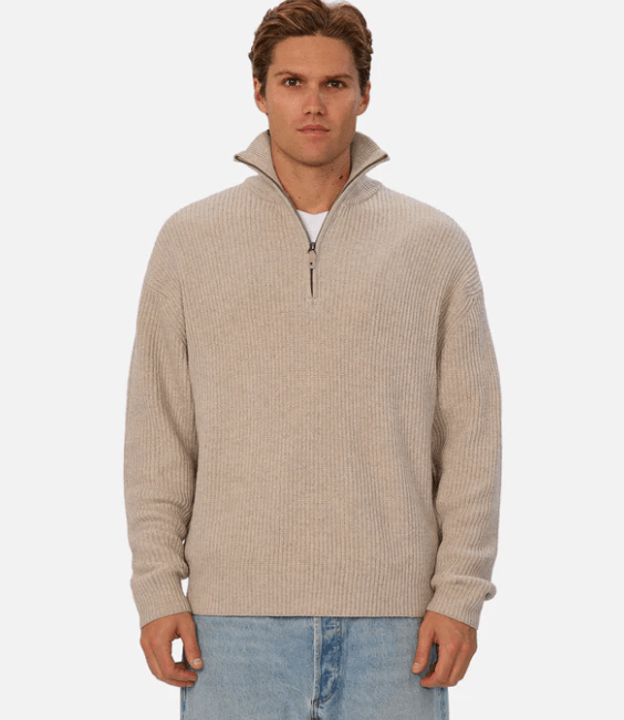 Industrie The Montreal Zip Neck Knit in Pebble - Unincorporated