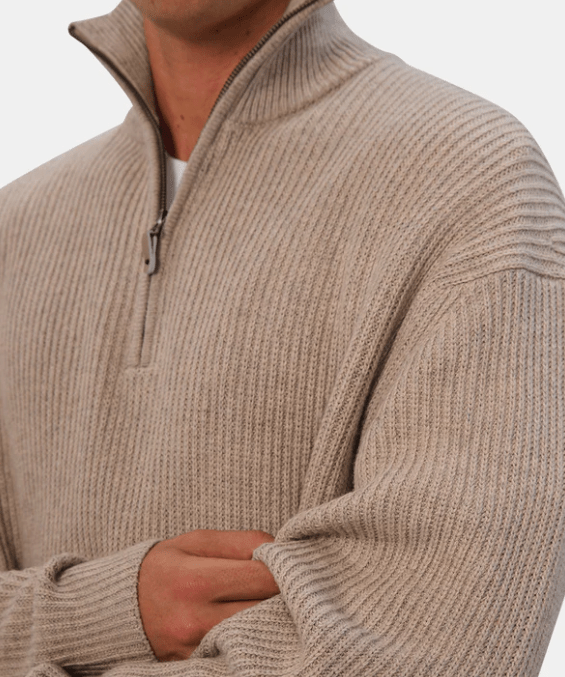 Industrie The Montreal Zip Neck Knit in Pebble - Unincorporated