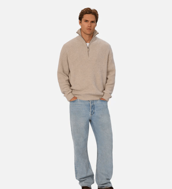 Industrie The Montreal Zip Neck Knit in Pebble - Unincorporated