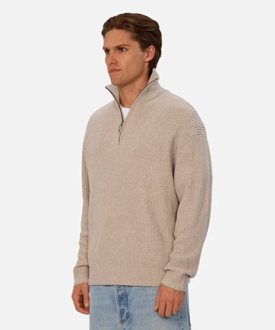 Industrie The Montreal Zip Neck Knit in Pebble - Unincorporated