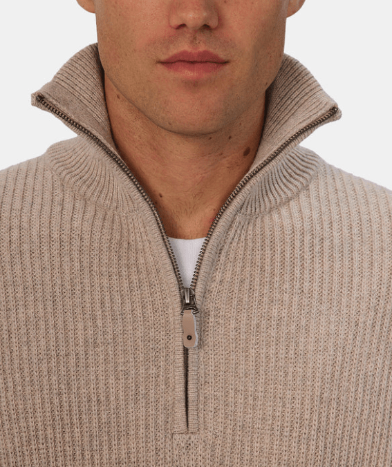Industrie The Montreal Zip Neck Knit in Pebble - Unincorporated