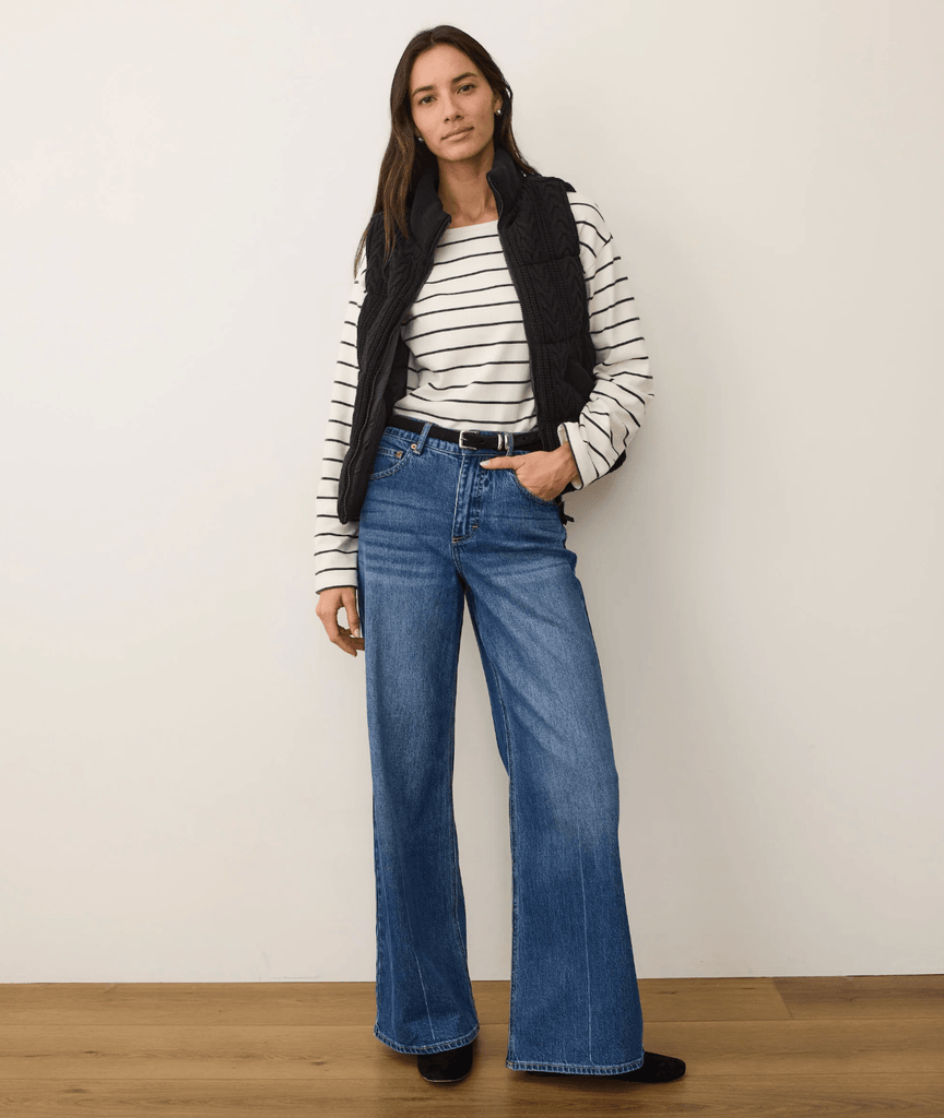 Marine Layer Alba Cable Knit Reversible Puffer Vest in Black - Unincorporated