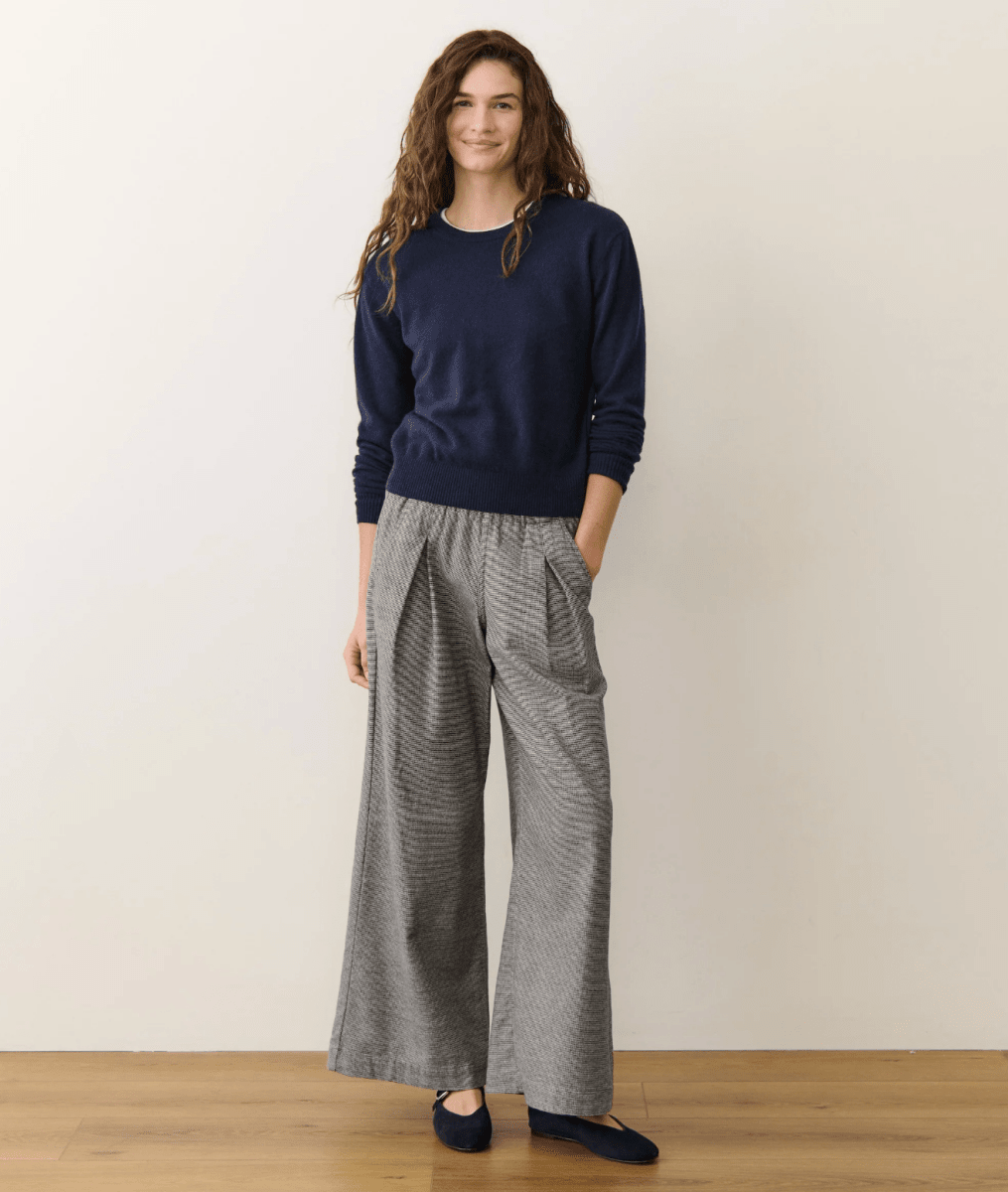 Marine Layer Allison Moleskin Trouser in Brown Houndstooth