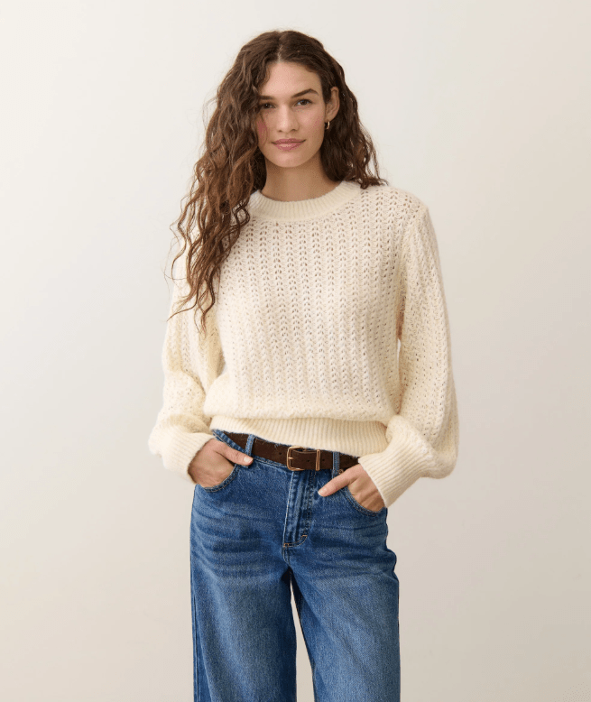 Marine Layer Alma Crewneck Sweater in Cream - Unincorporated