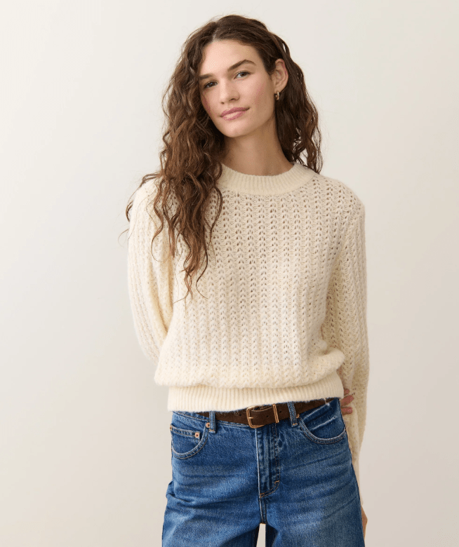 Marine Layer Alma Crewneck Sweater in Cream - Unincorporated