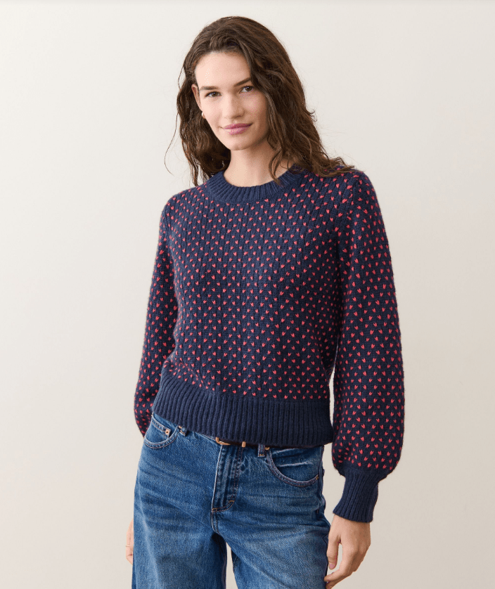 Marine Layer Alma Crewneck Sweater in Navy/Red - Unincorporated