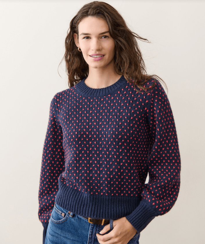 Marine Layer Alma Crewneck Sweater in Navy/Red - Unincorporated