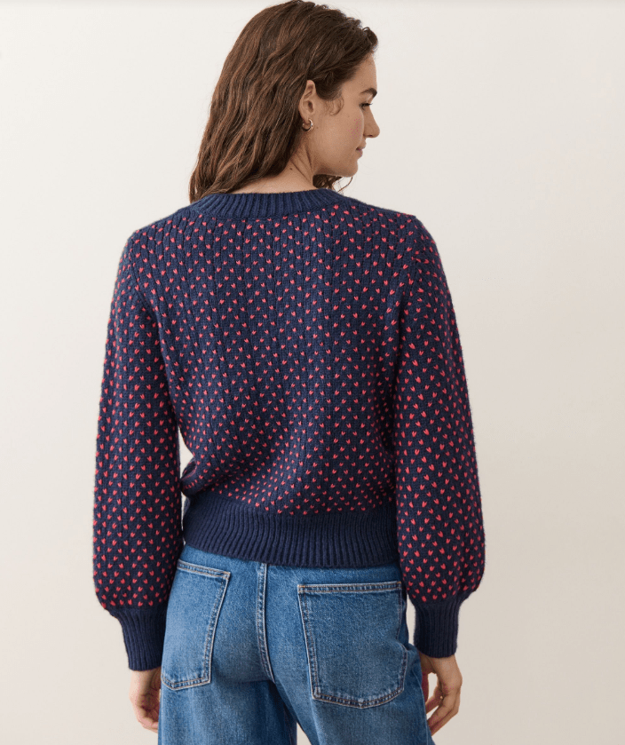 Marine Layer Alma Crewneck Sweater in Navy/Red - Unincorporated