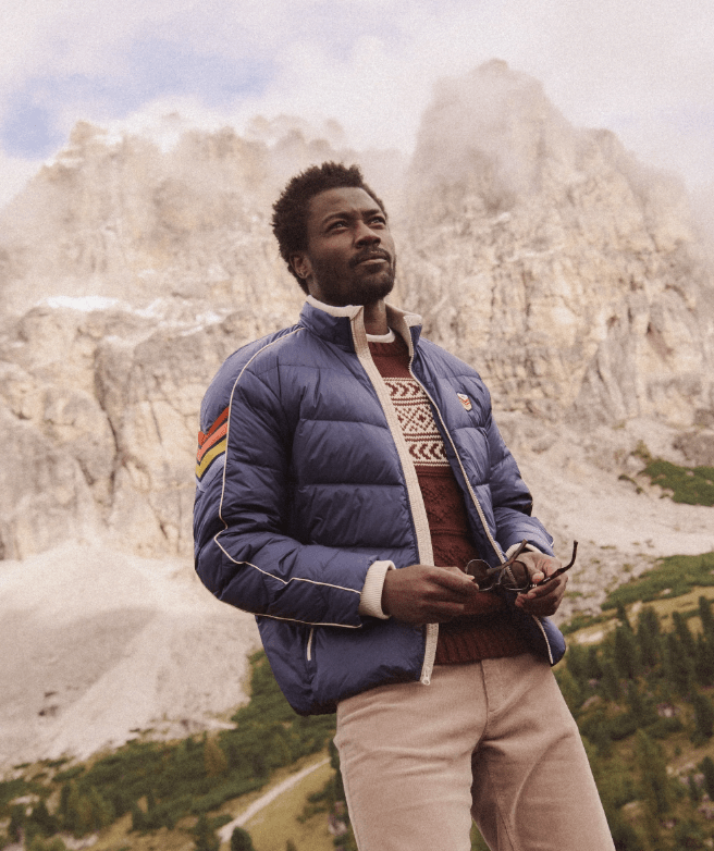 Marine Layer Bode Puffer Jacket in Navy - Unincorporated