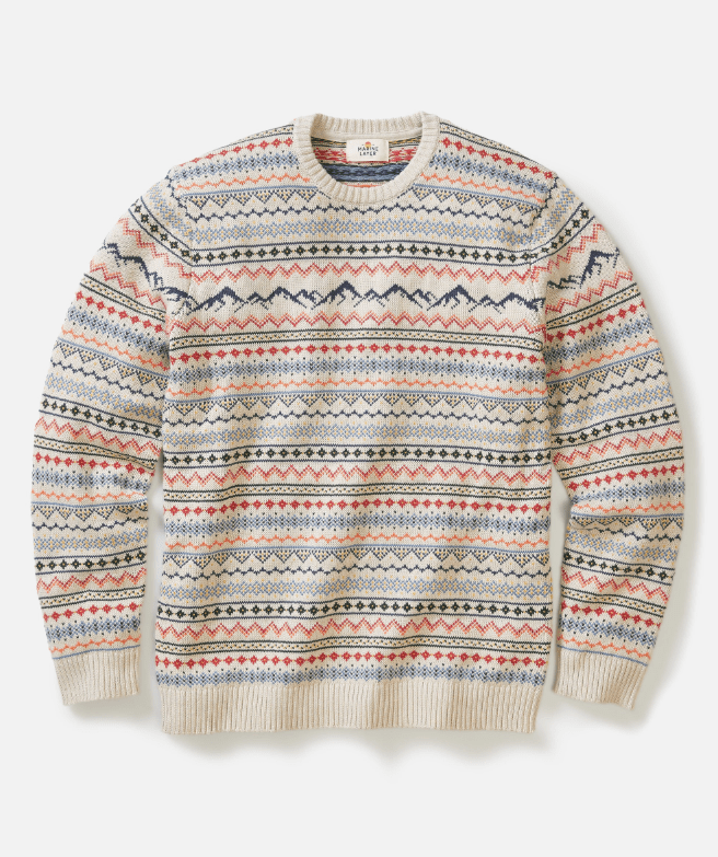 Marine Layer California Fair Isle Crew Sweater in Oatmeal Multi - Unincorporated
