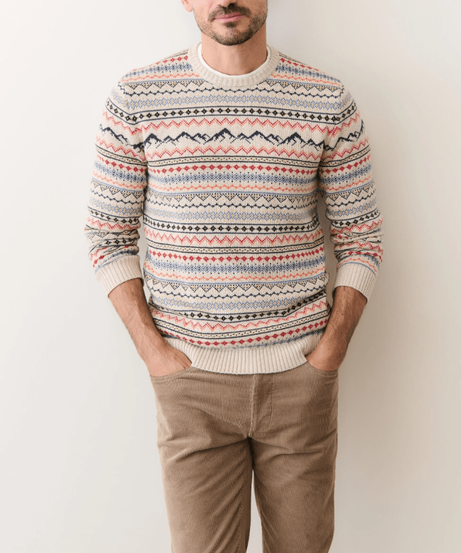 Marine Layer California Fair Isle Crew Sweater in Oatmeal Multi - Unincorporated