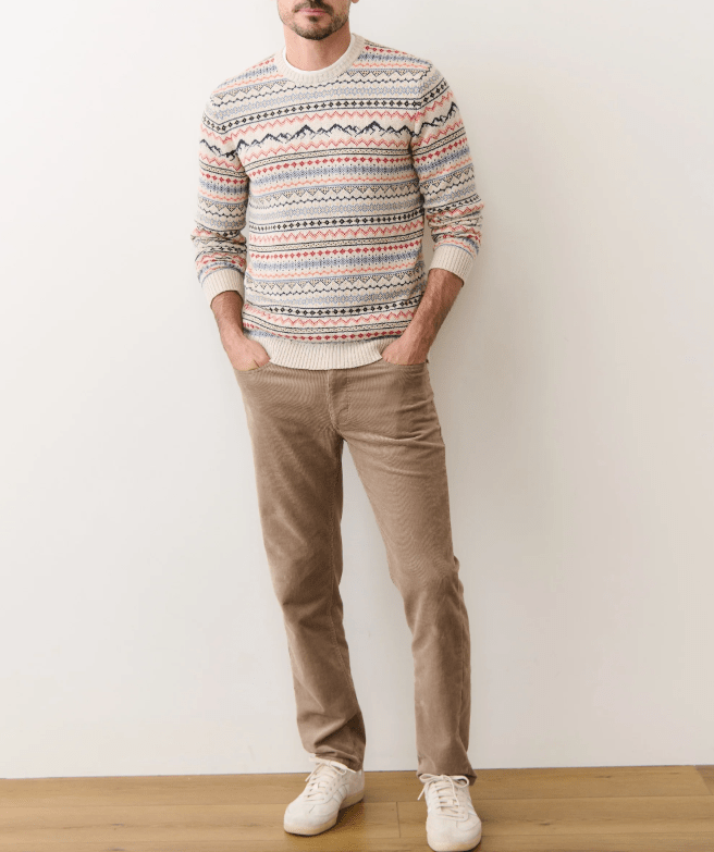 Marine Layer California Fair Isle Crew Sweater in Oatmeal Multi - Unincorporated