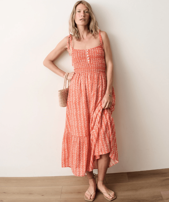 marine layer maxi dress Marine Layer Carmen Smocked Maxi Dress in Sardina Print – Unincorporated
