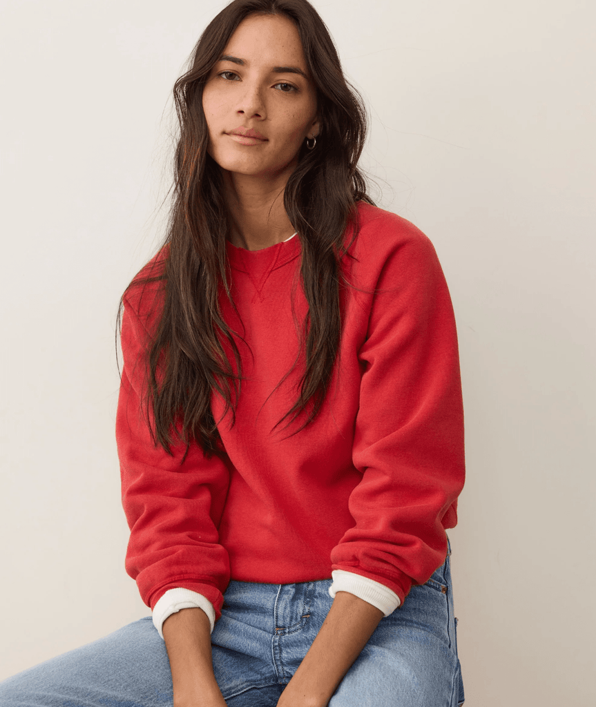 Marine Layer Cloud 9 Fleece Reversible Crewneck in Cherry Red - Unincorporated