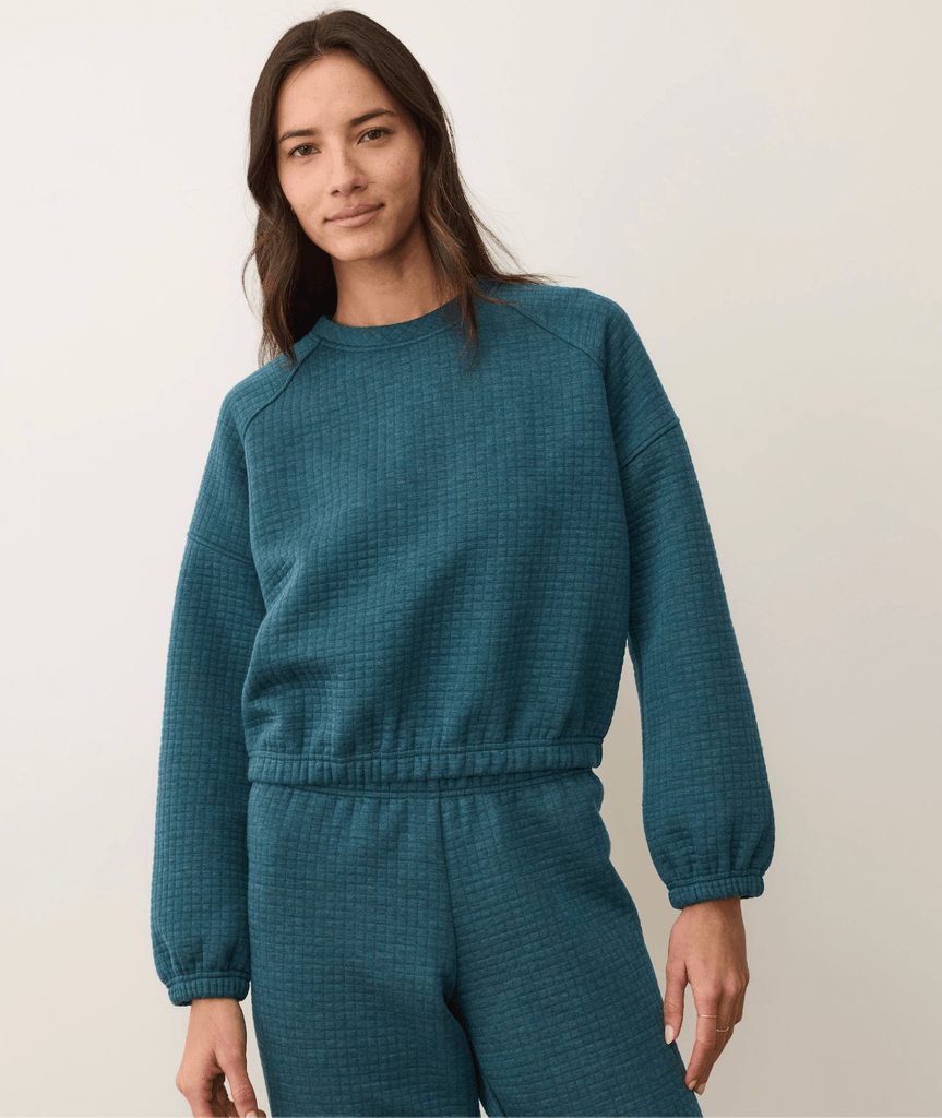 Marine Layer Corbet Quilted Crewneck in Dark Teal Heather - Unincorporated