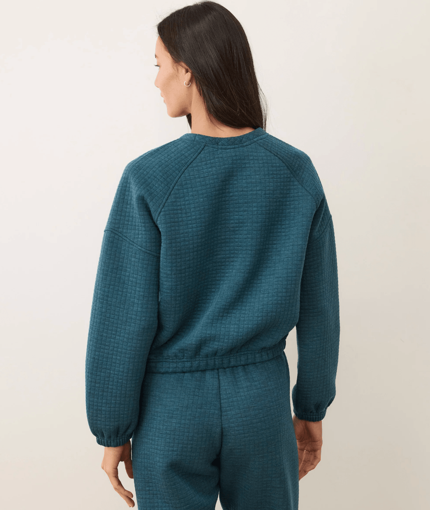 Marine Layer Corbet Quilted Crewneck in Dark Teal Heather - Unincorporated