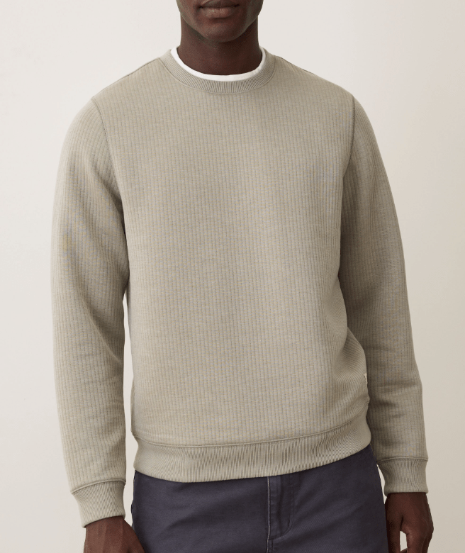Marine Layer Corbet Quilted Crewneck in Taupe - Unincorporated