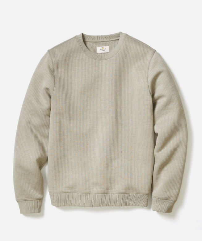 Marine Layer Corbet Quilted Crewneck in Taupe - Unincorporated