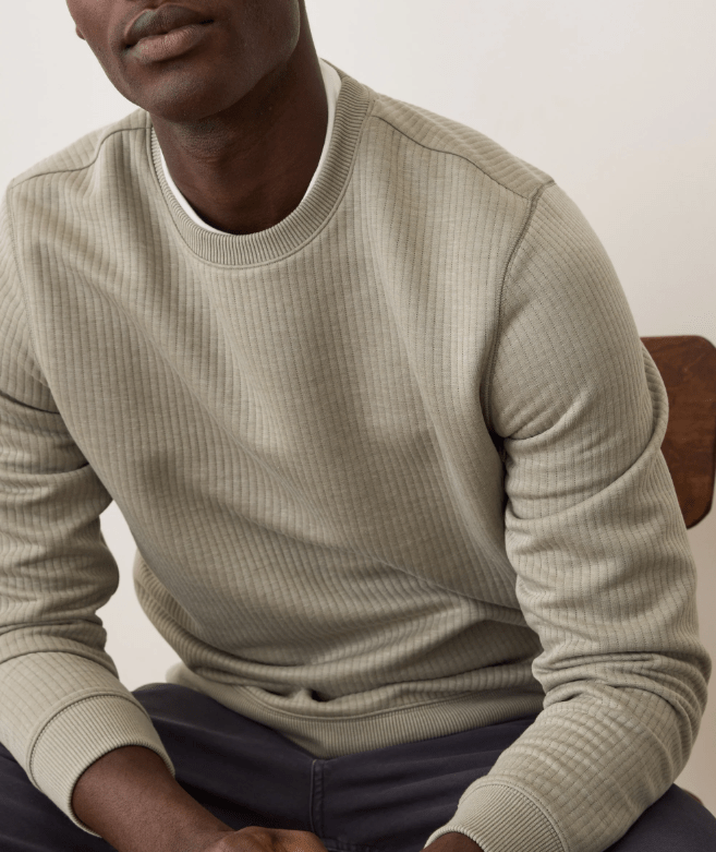 Marine Layer Corbet Quilted Crewneck in Taupe - Unincorporated