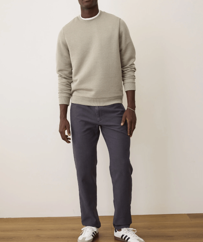 Marine Layer Corbet Quilted Crewneck in Taupe - Unincorporated