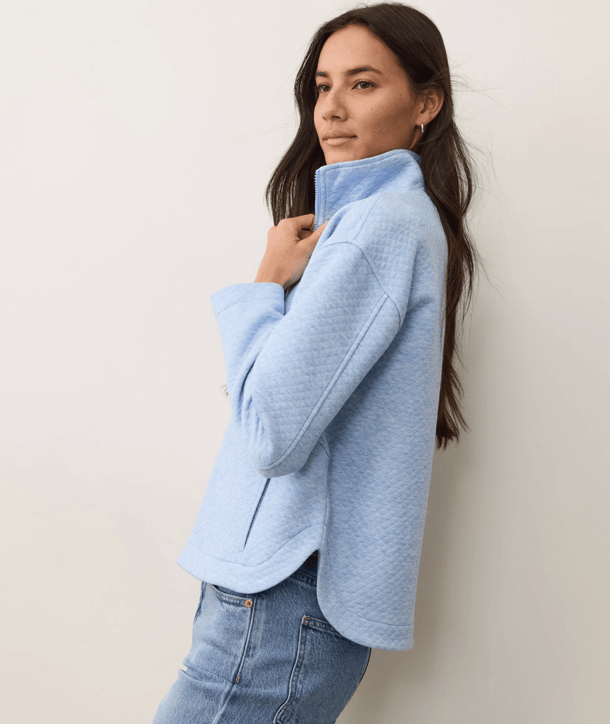Marine Layer Corbet Quilted Half Zip in Soft Chambray - Unincorporated