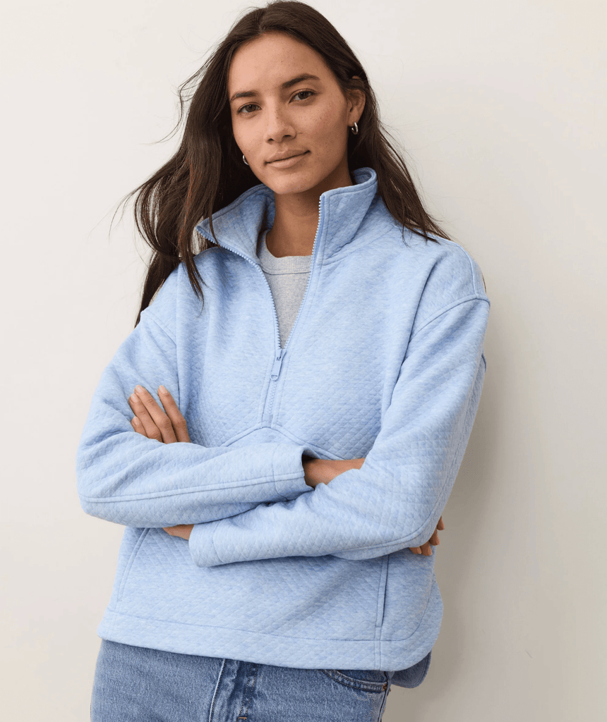 Marine Layer Corbet Quilted Half Zip in Soft Chambray - Unincorporated