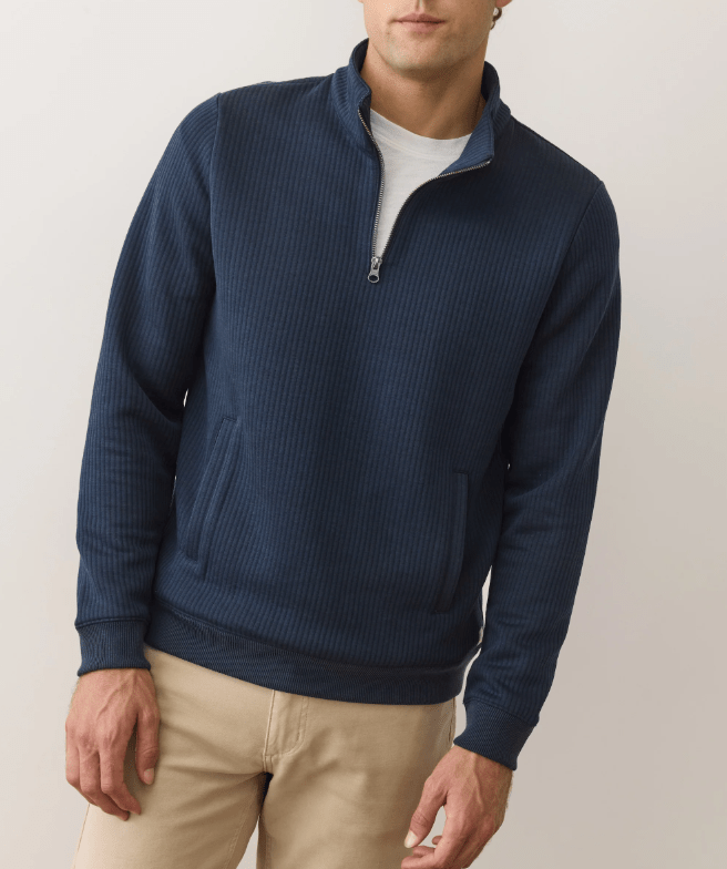 Marine Layer Corbet Quilted Quarter Zip in Navy - Unincorporated