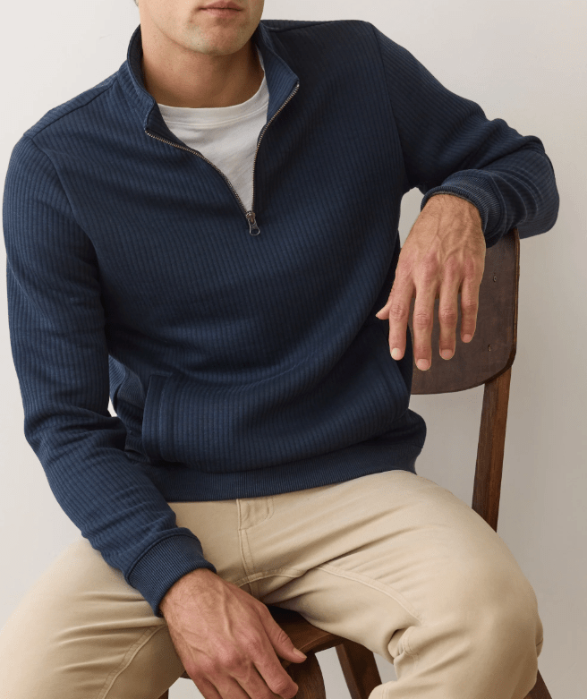 Marine Layer Corbet Quilted Quarter Zip in Navy - Unincorporated