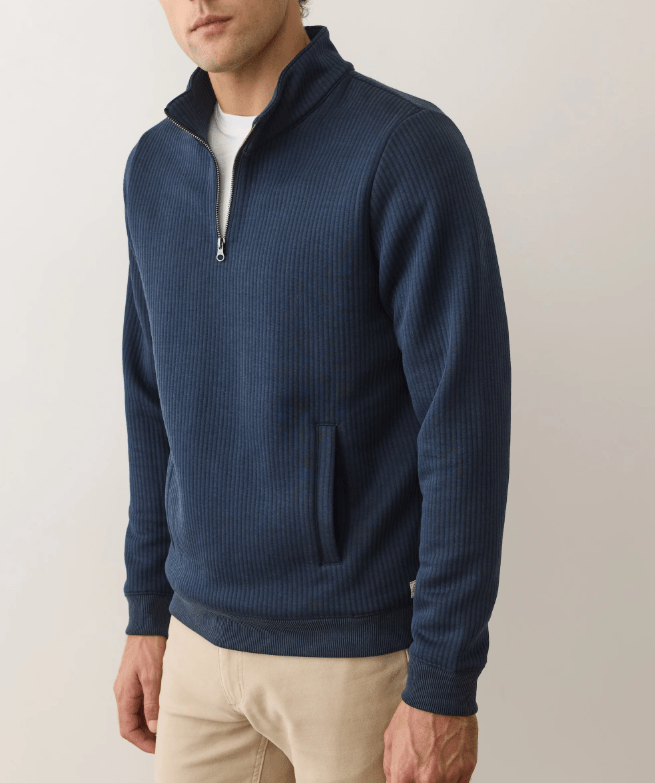 Marine Layer Corbet Quilted Quarter Zip in Navy - Unincorporated