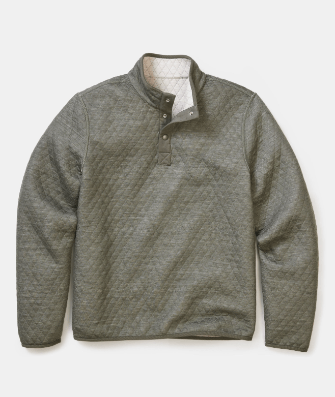 Marine Layer Corbet Quilted Reversible Pullover in Oatmeal/Olive - Unincorporated