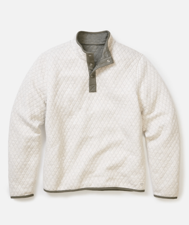 Marine Layer Corbet Quilted Reversible Pullover in Oatmeal/Olive - Unincorporated