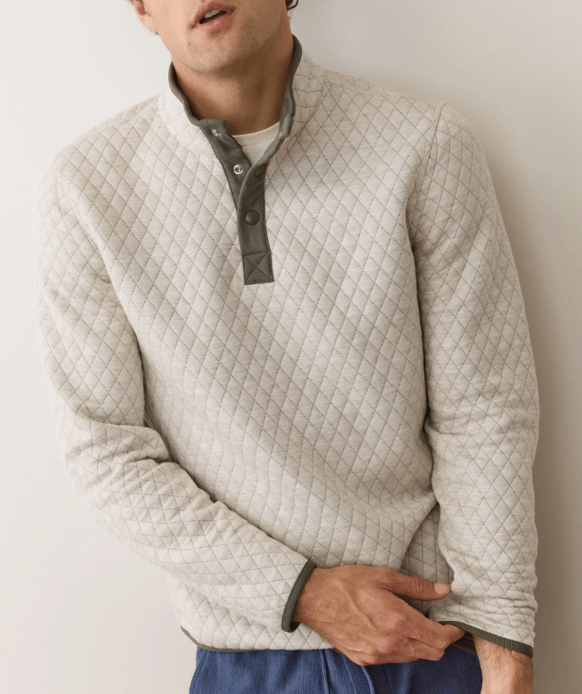 Marine Layer Corbet Quilted Reversible Pullover in Oatmeal/Olive - Unincorporated