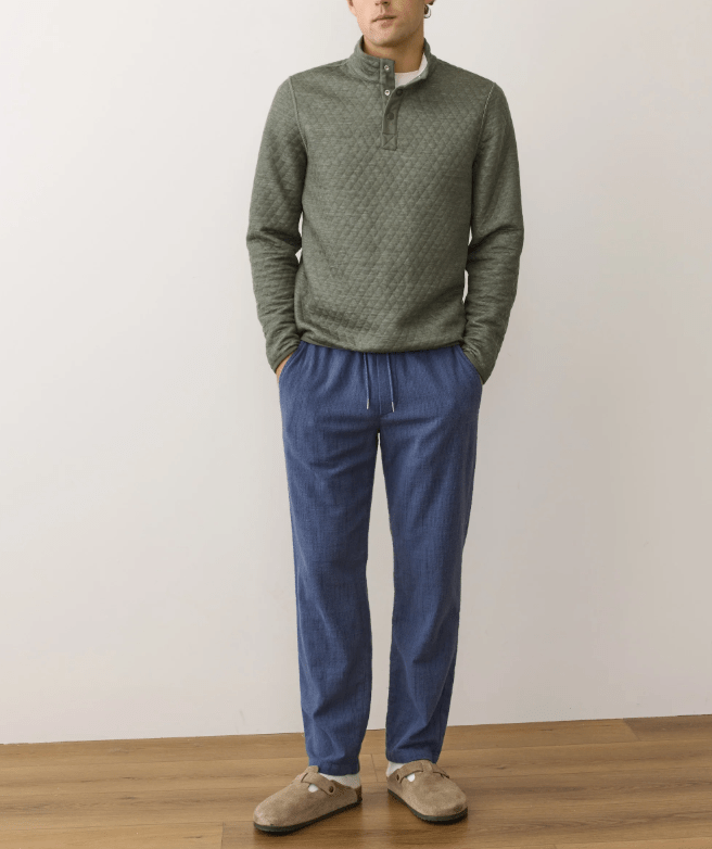 Marine Layer Corbet Quilted Reversible Pullover in Oatmeal/Olive - Unincorporated