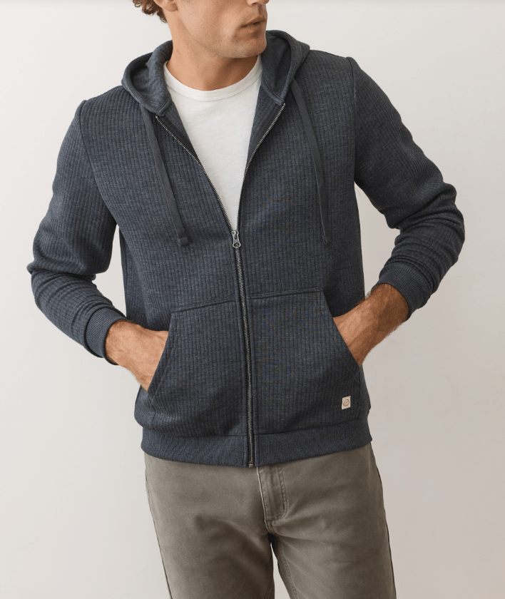 Marine Layer Corbet Quilted Zip Hoodie in Black Heather - Unincorporated