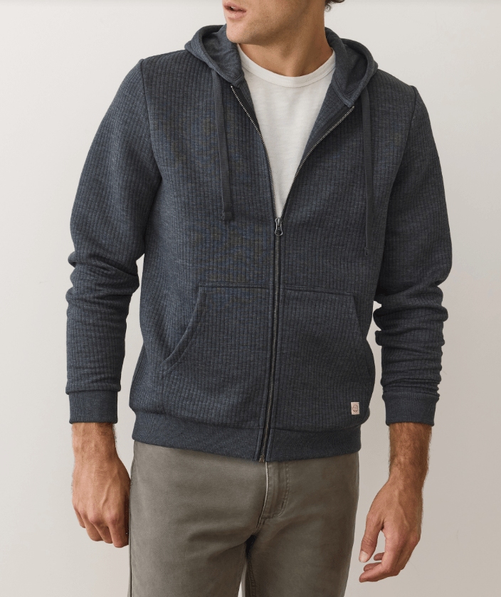 Marine Layer Corbet Quilted Zip Hoodie in Black Heather - Unincorporated