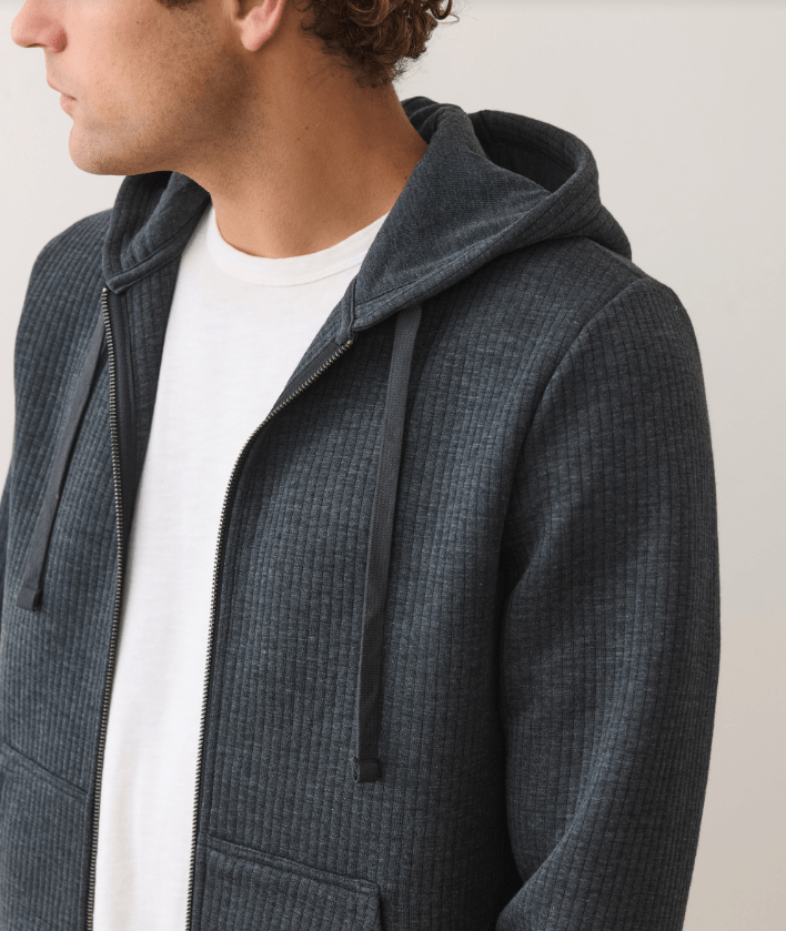 Marine Layer Corbet Quilted Zip Hoodie in Black Heather - Unincorporated