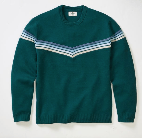 Marine Layer Dean Crew Sweater in Green Cool Stripe - Unincorporated