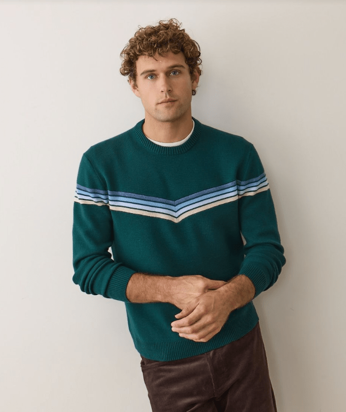 Marine Layer Dean Crew Sweater in Green Cool Stripe - Unincorporated