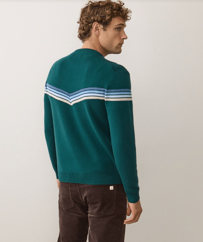 Marine Layer Dean Crew Sweater in Green Cool Stripe - Unincorporated