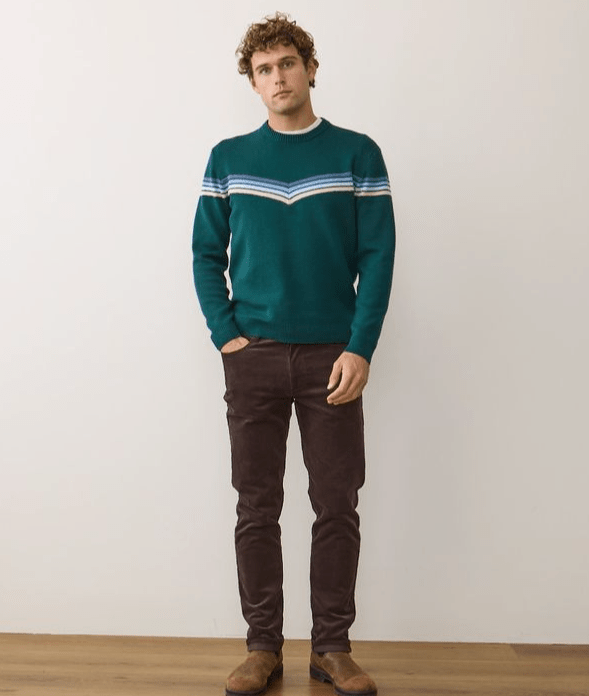 Marine Layer Dean Crew Sweater in Green Cool Stripe - Unincorporated