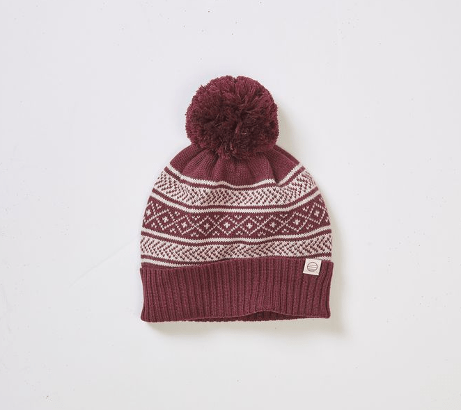 Marine Layer Fair Isle Pom Beanie in Burgundy - Unincorporated