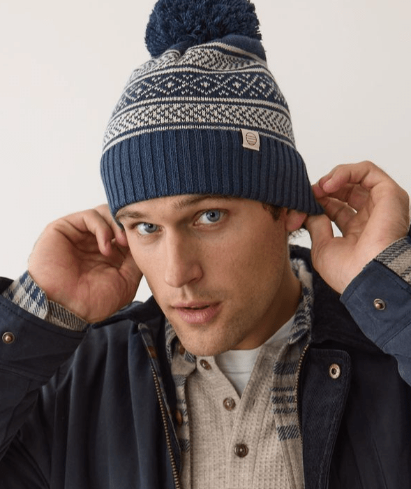 Marine Layer Fair Isle Pom Beanie in Navy - Unincorporated