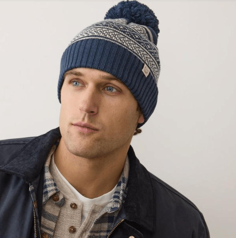 Marine Layer Fair Isle Pom Beanie in Navy - Unincorporated