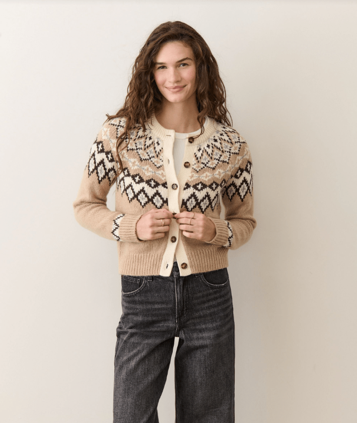 Marine Layer Fiorella Cardigan in Neutral Fair Isle - Unincorporated