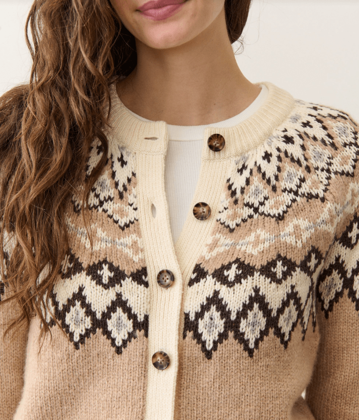 Marine Layer Fiorella Cardigan in Neutral Fair Isle - Unincorporated