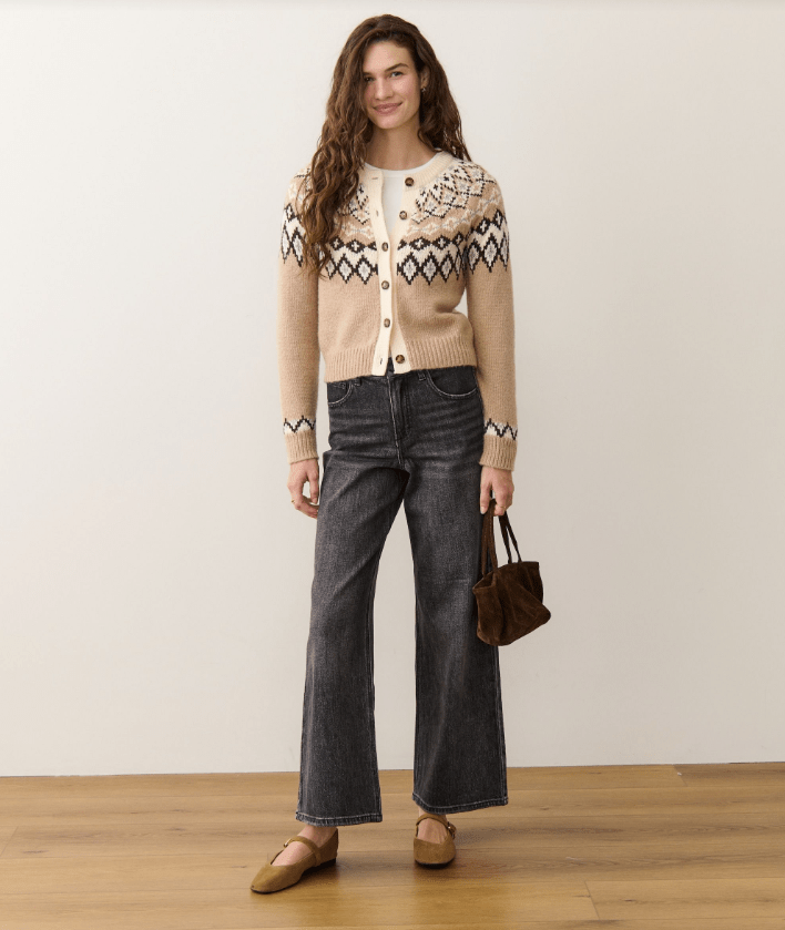 Marine Layer Fiorella Cardigan in Neutral Fair Isle - Unincorporated
